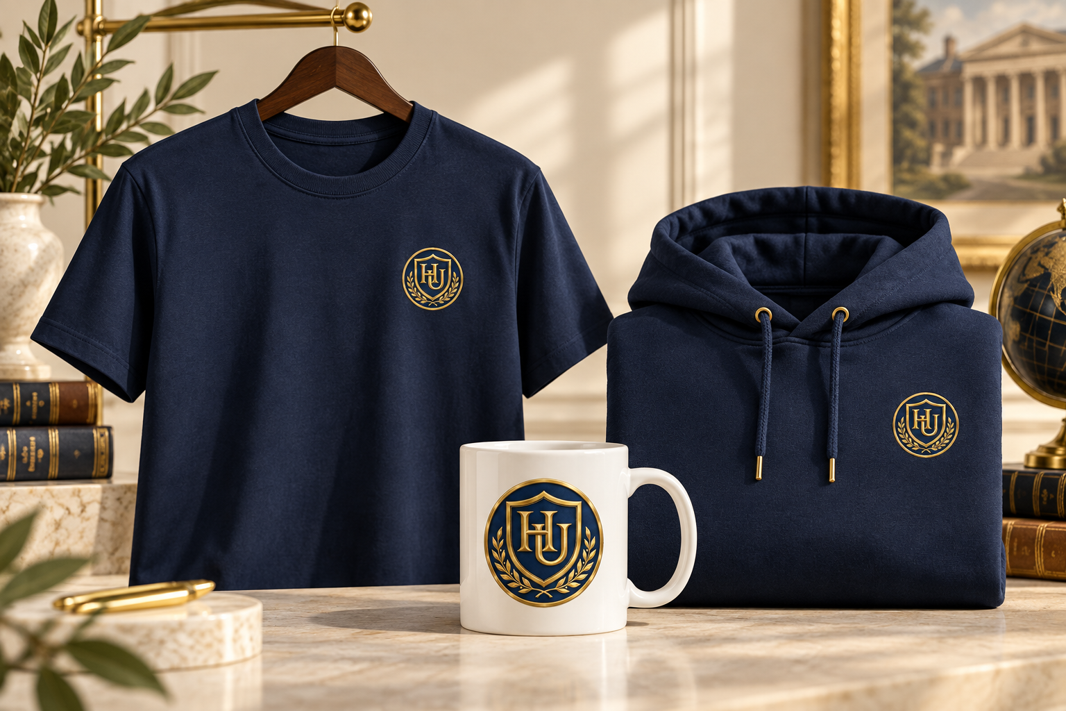 Concept preview of Husband University clothing and a mug